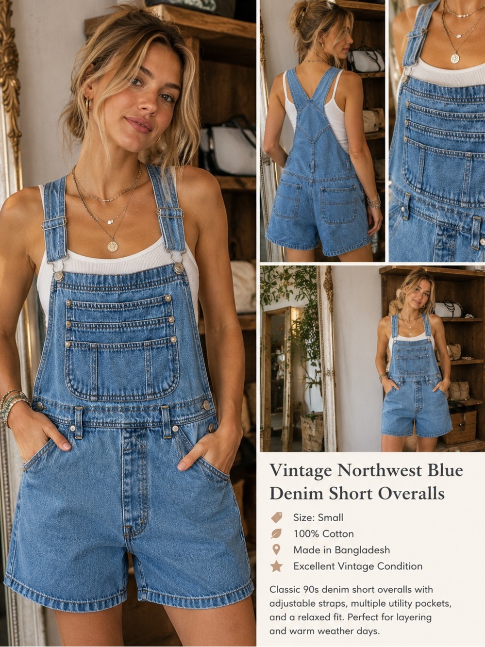 Vintage Northwest Blue Denim Short Overalls | Size S | 90s Utility Style